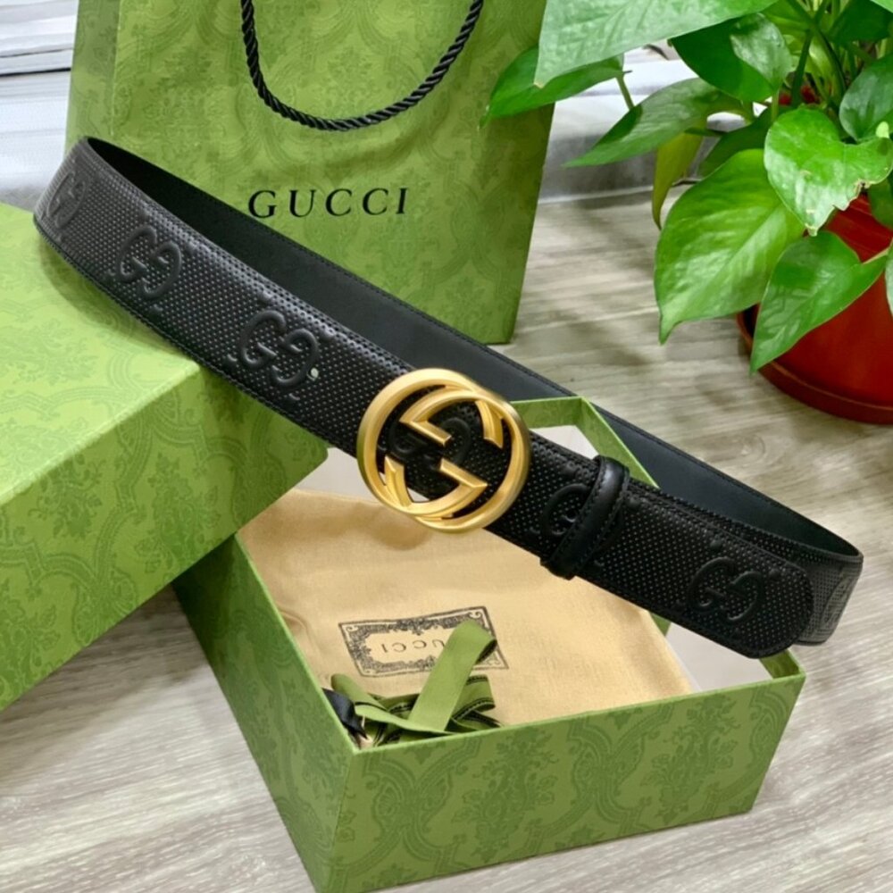 Gucci Black Leather Belt with Golden Double G - Picture 3 of 5